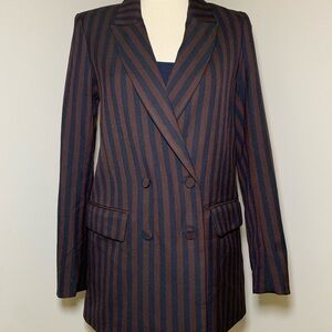 Stunning New Navy and Burgundy/Brown Stripped Double Breasted H&M Blazer